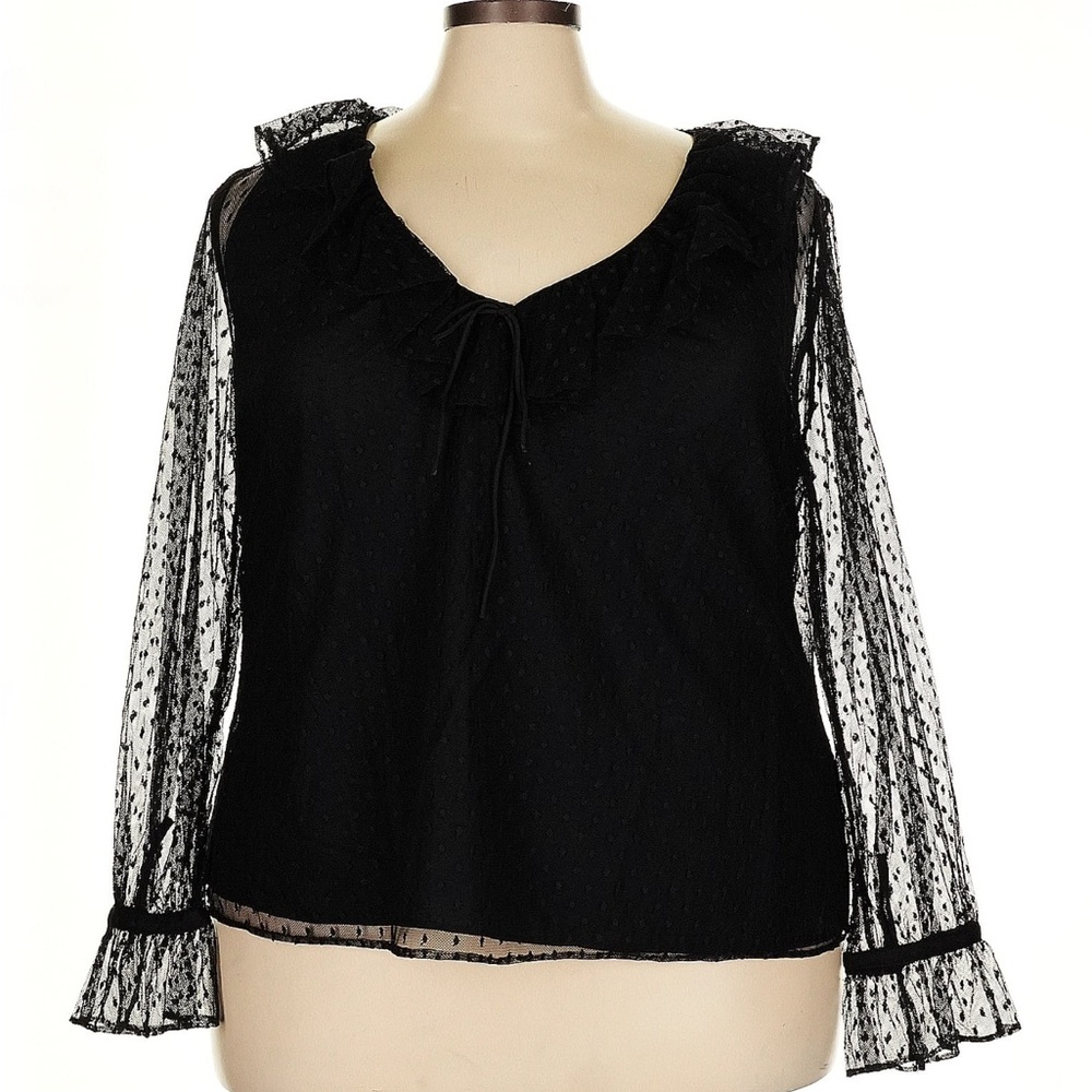 J Crew Black Sheer Sleeve Top